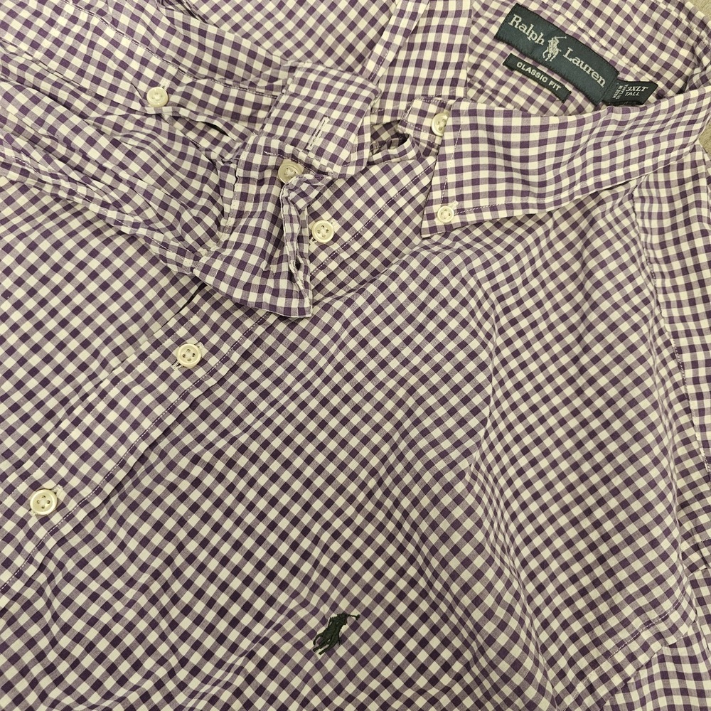 Polo Ralph Lauren Stretch Oxford Purple Gingham Button L/S Shirt Men's Size 3XLT